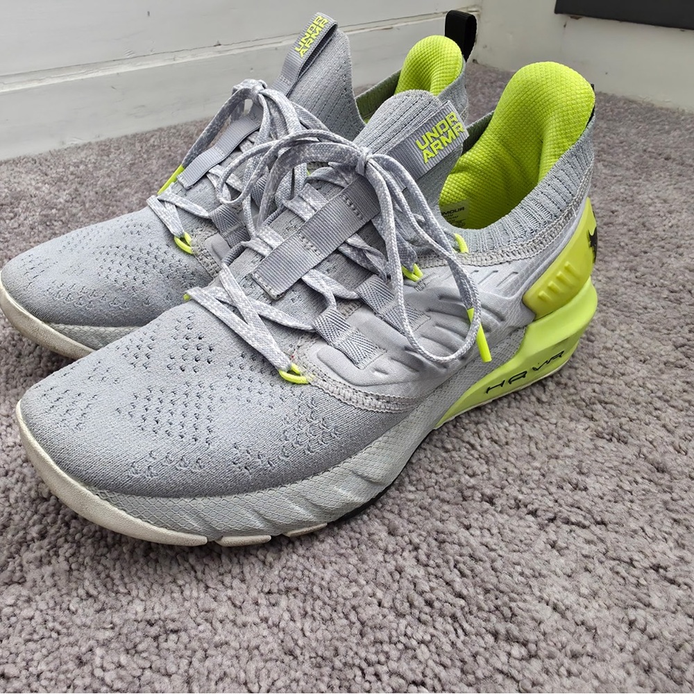 Under Armour Grey Knit Running Shoes with Neon Yellow Accents
